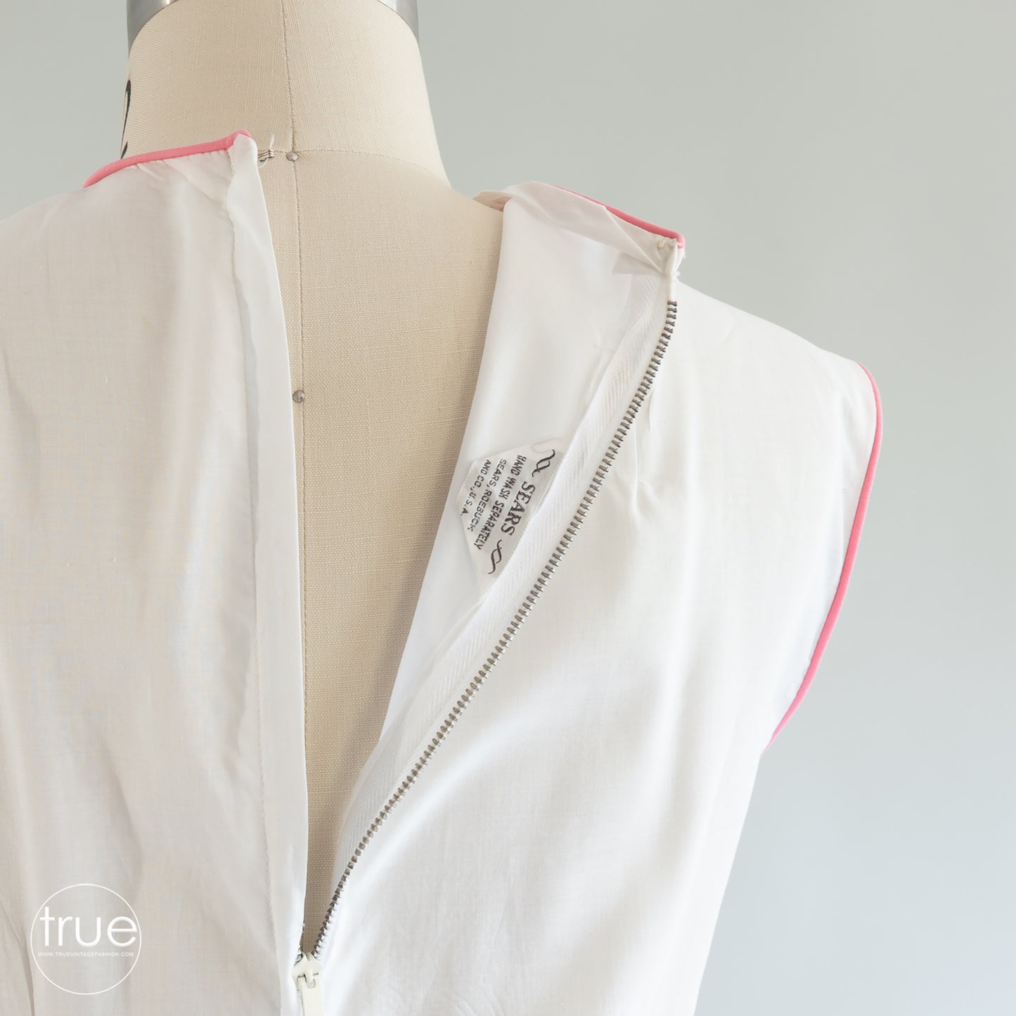 vintage 1950's dress ...unworn white w/pink floral embroidery spring summer staple