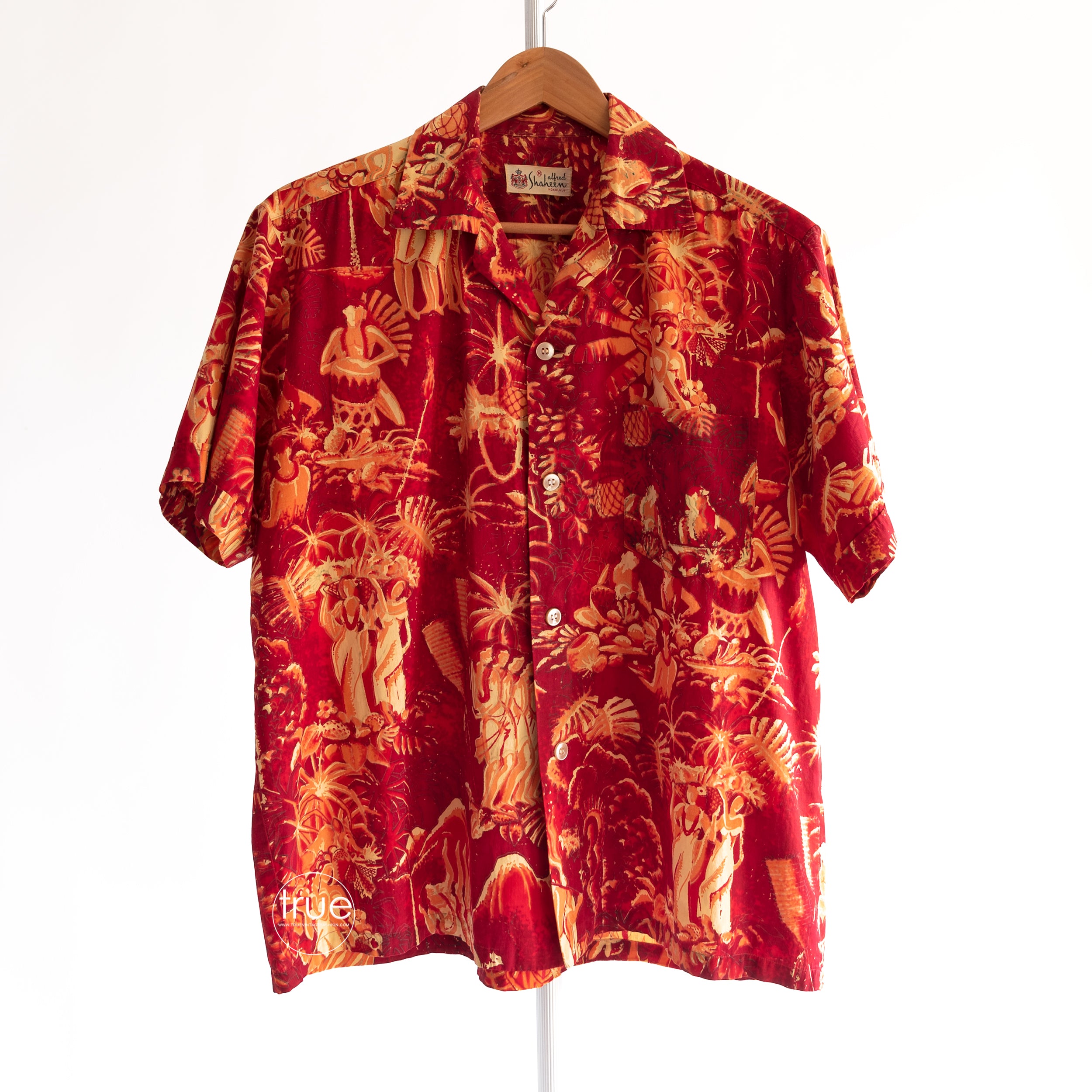 vintage 1950's shirtmen's ALFRED SHAHEEN hand printed hawaiian shirt