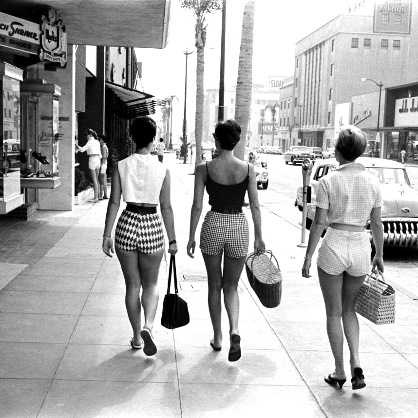 vintage 1950's short shorts ...authentic black & white knit striped short - shorts