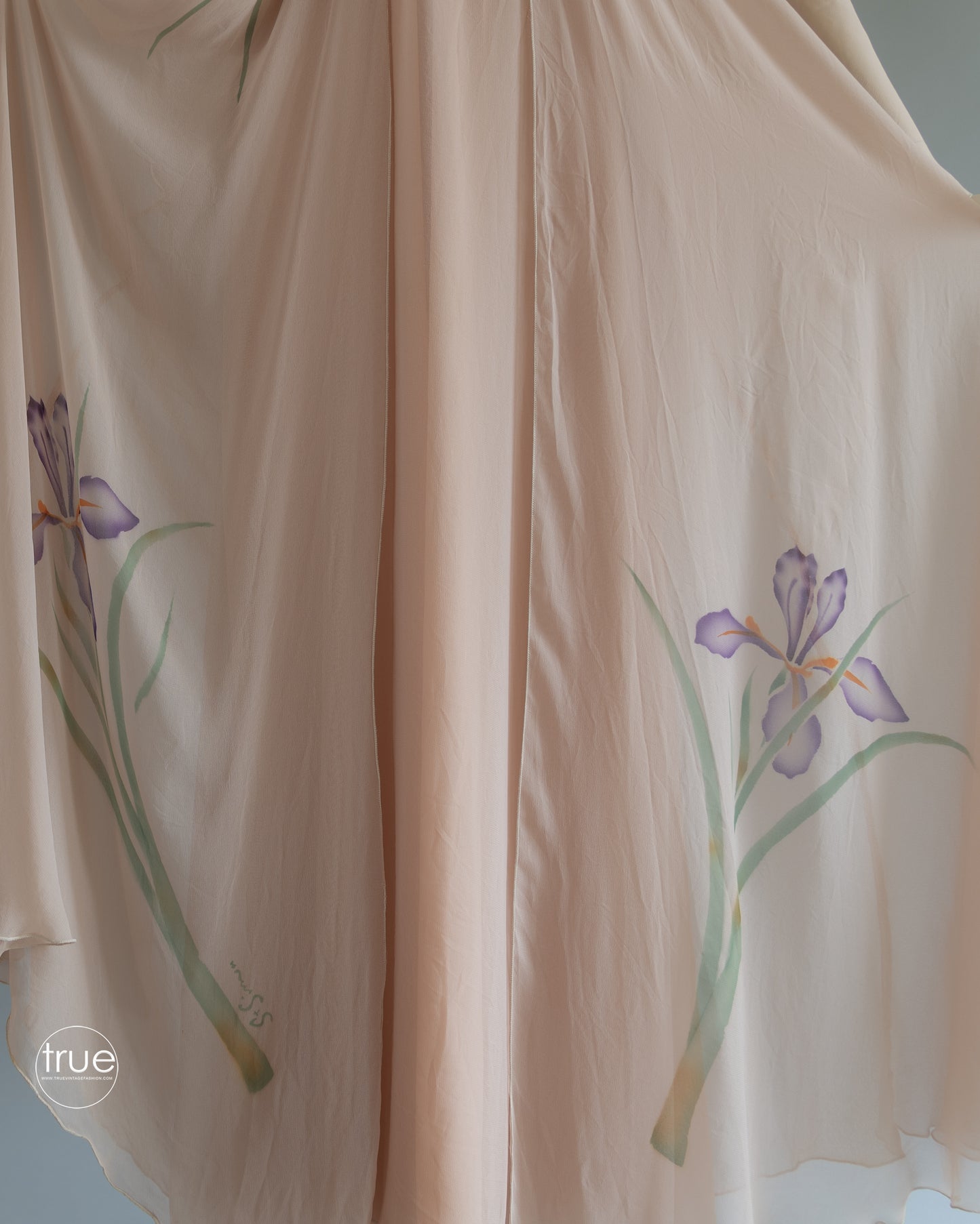 vintage 1970's dress ...ethereal St. Simon nude chiffon watercolor floral halter dress & shawl