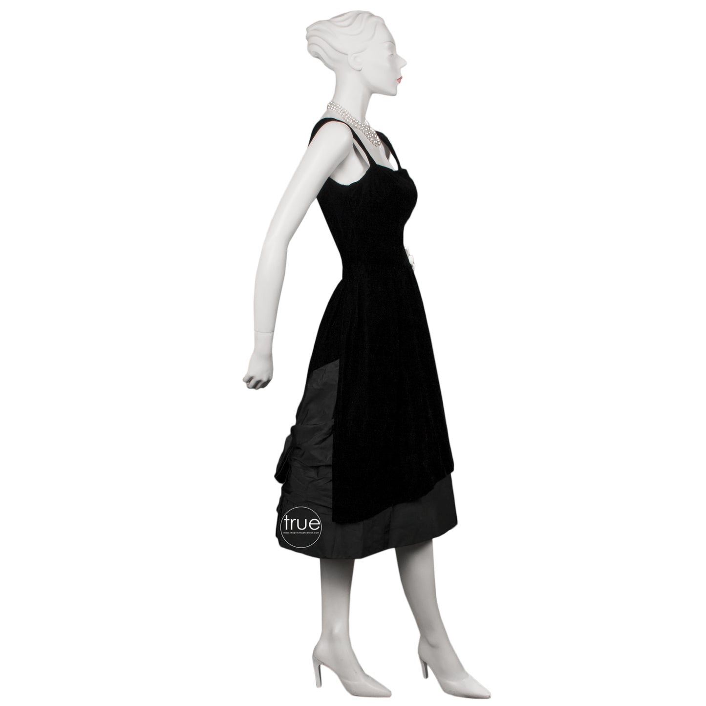 vintage 1950's dress ...classic Suzy Perette black velvet and matte cocktail party dress