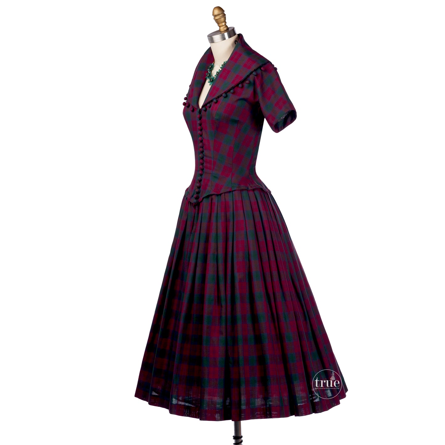 vintage 1950's dress ...Suzy Perette new look plaid full skirt dress with ball fringe