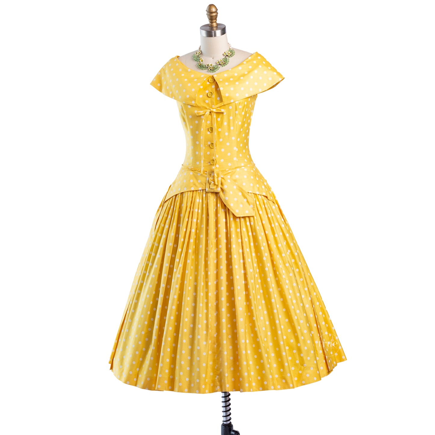 Vintage 1950's Dress ...Dior inspired Suzy Perette Yellow Polka Dot Cotton Full Skirt Dress