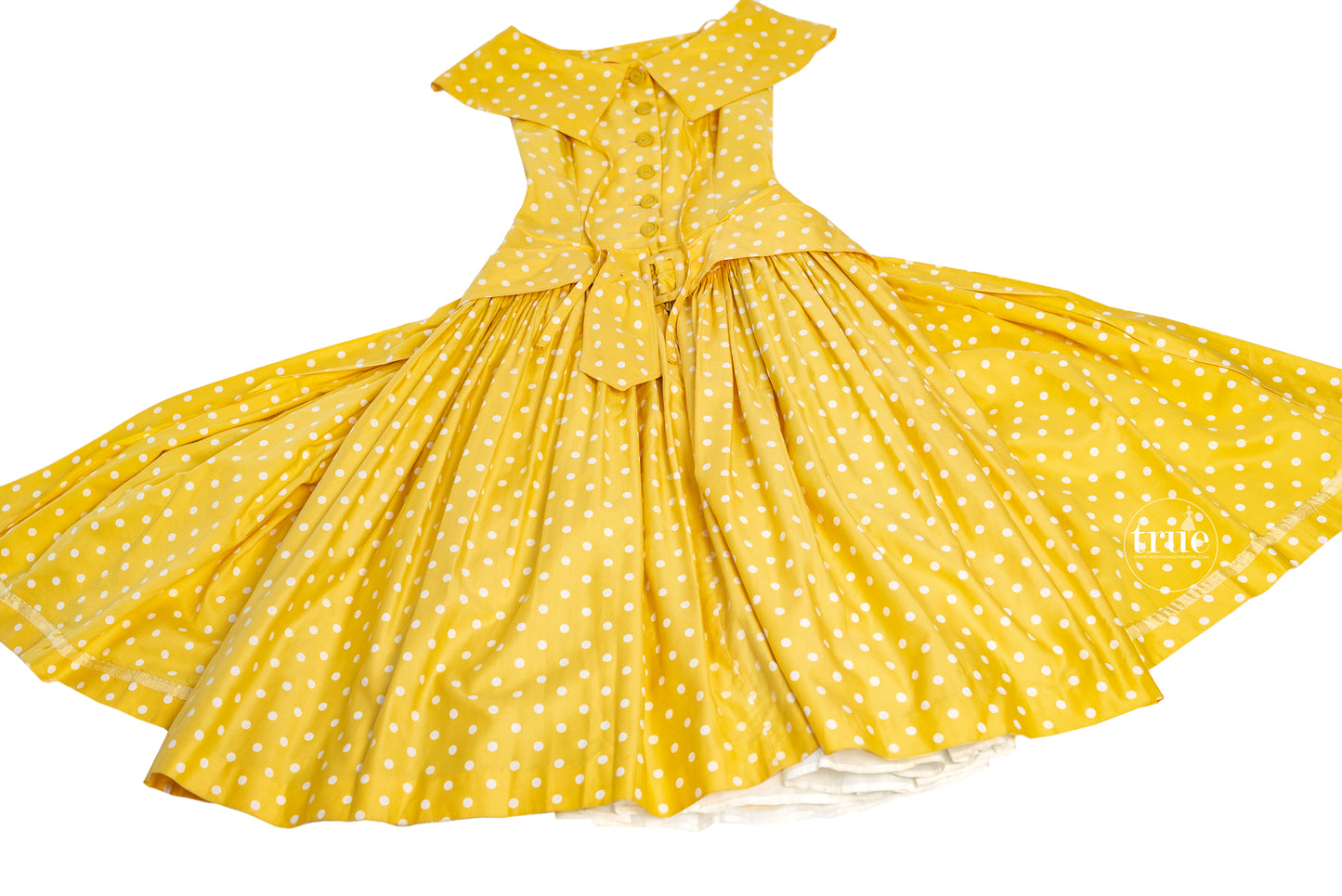 Vintage 1950's Dress ...Dior inspired Suzy Perette Yellow Polka Dot Cotton Full Skirt Dress