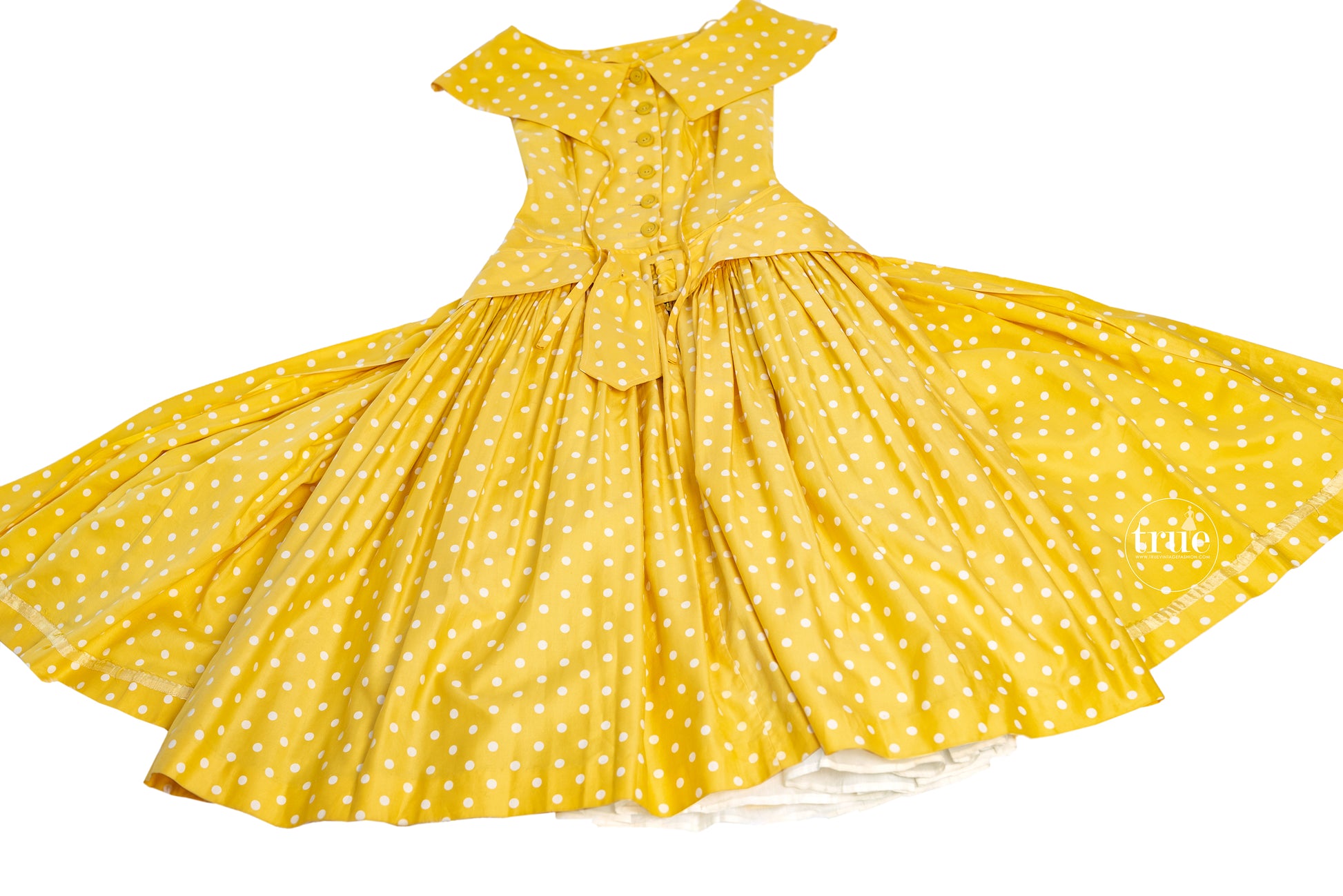 Vintage 1950's Dress ...Dior inspired Suzy Perette Yellow Polka Dot Cotton Full Skirt Dress
