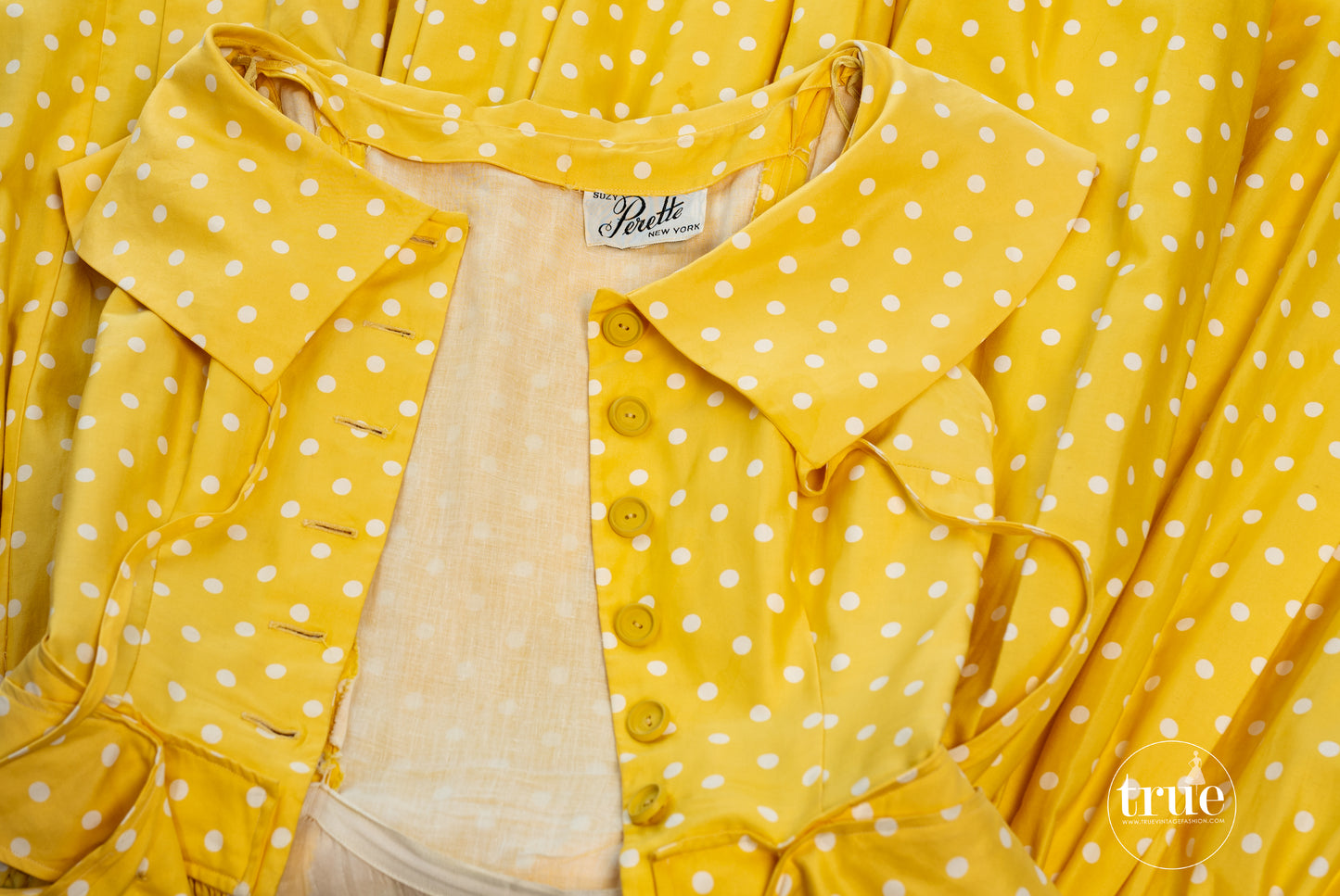 1950's Suzy Perette yellow polka dot dress
