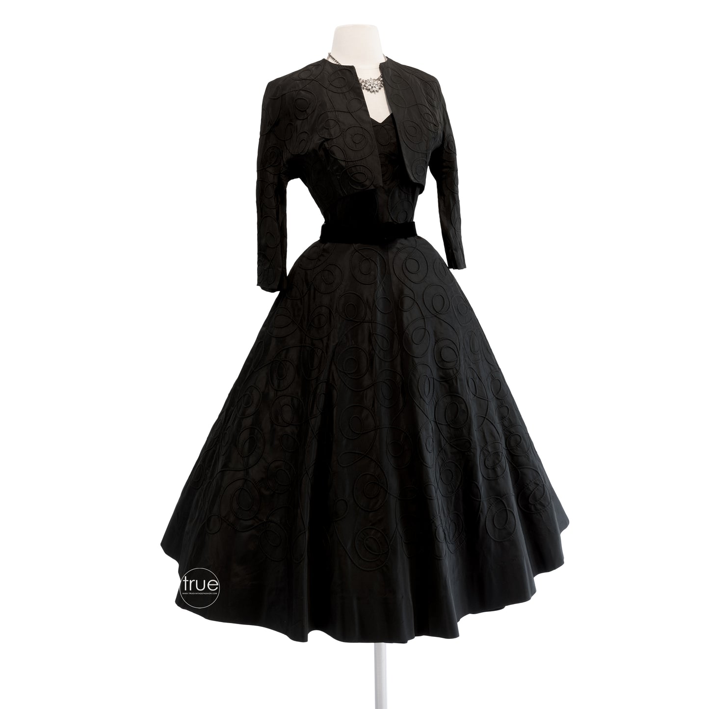 vintage 1950's dress ...classic Suzy Perette black corded full skirt dress & bolero