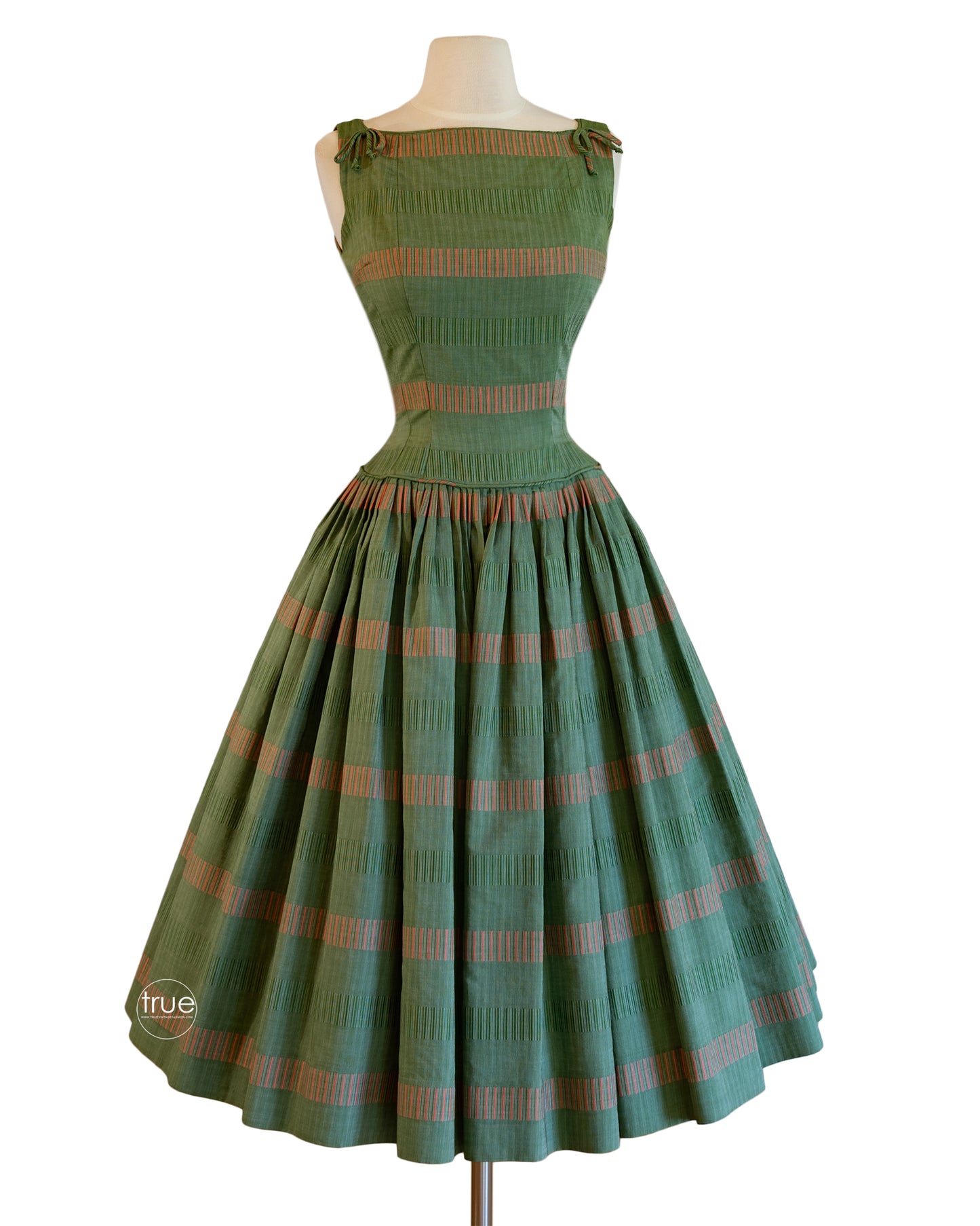 vintage 1950's dress ...gorgeous Suzy Perette New York green striped brocade