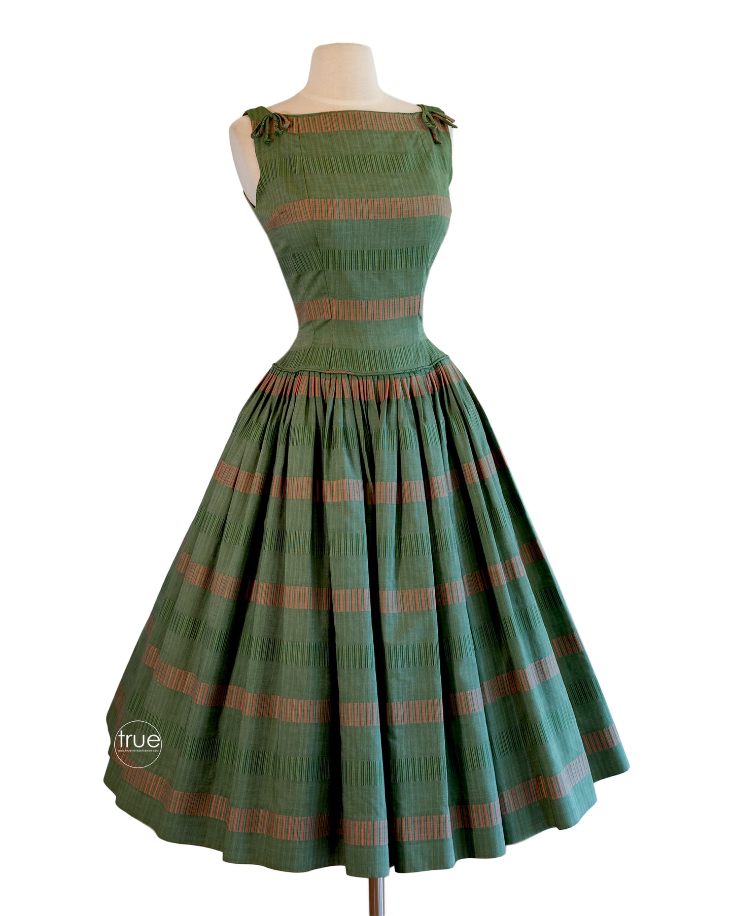 vintage 1950's dress ...gorgeous Suzy Perette New York green striped brocade