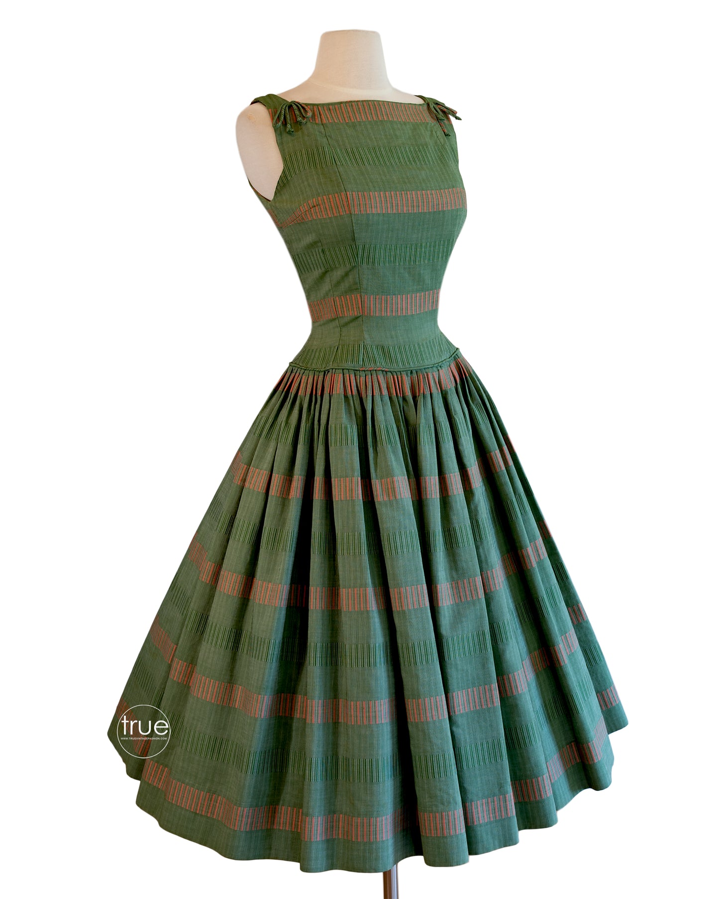 vintage 1950's dress ...gorgeous Suzy Perette New York green striped brocade