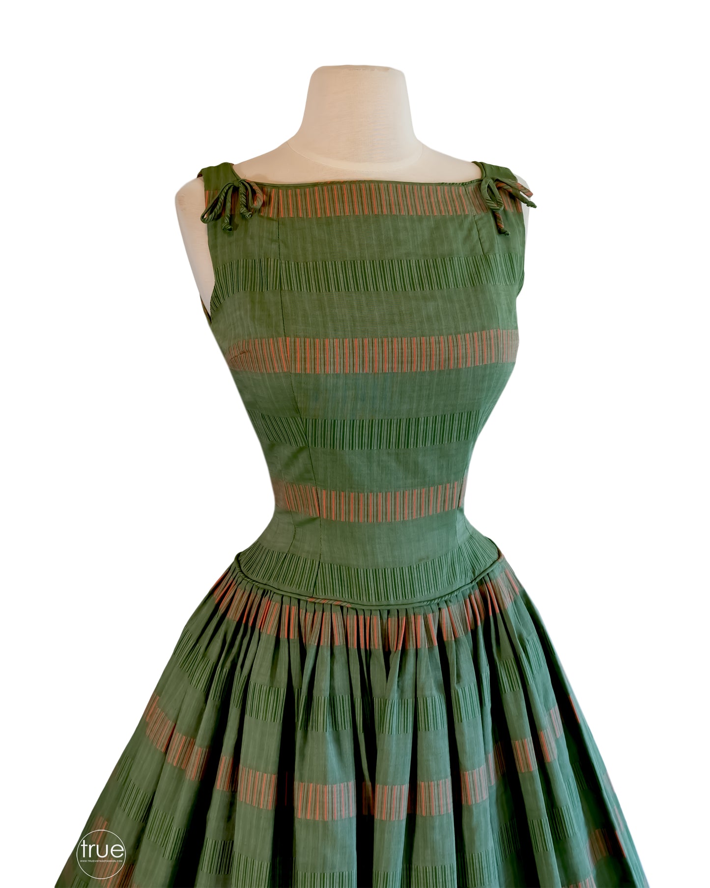 vintage 1950's dress ...gorgeous Suzy Perette New York green striped brocade