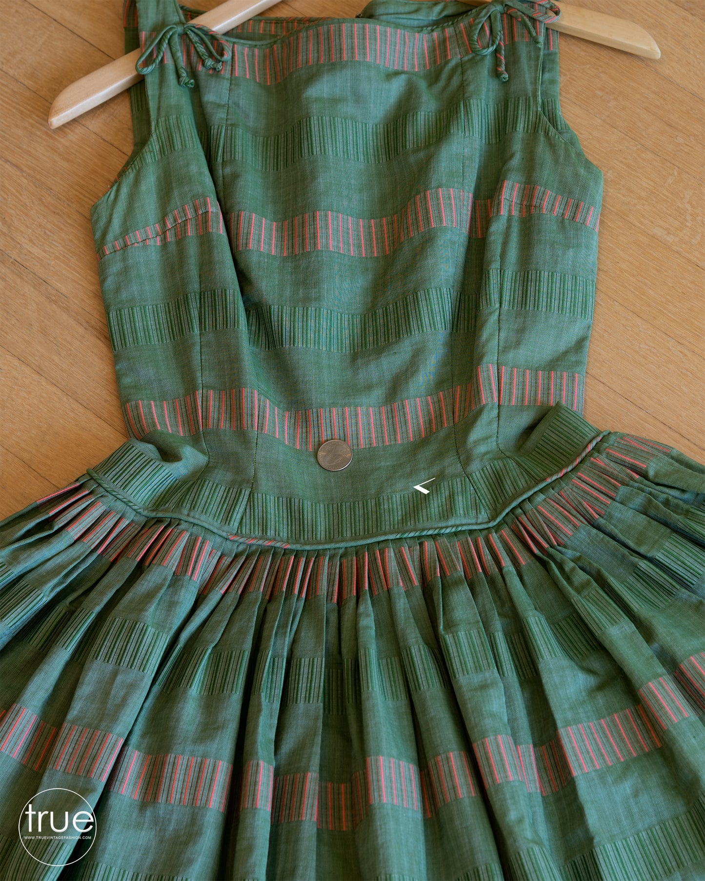 vintage 1950's dress ...gorgeous Suzy Perette New York green striped brocade