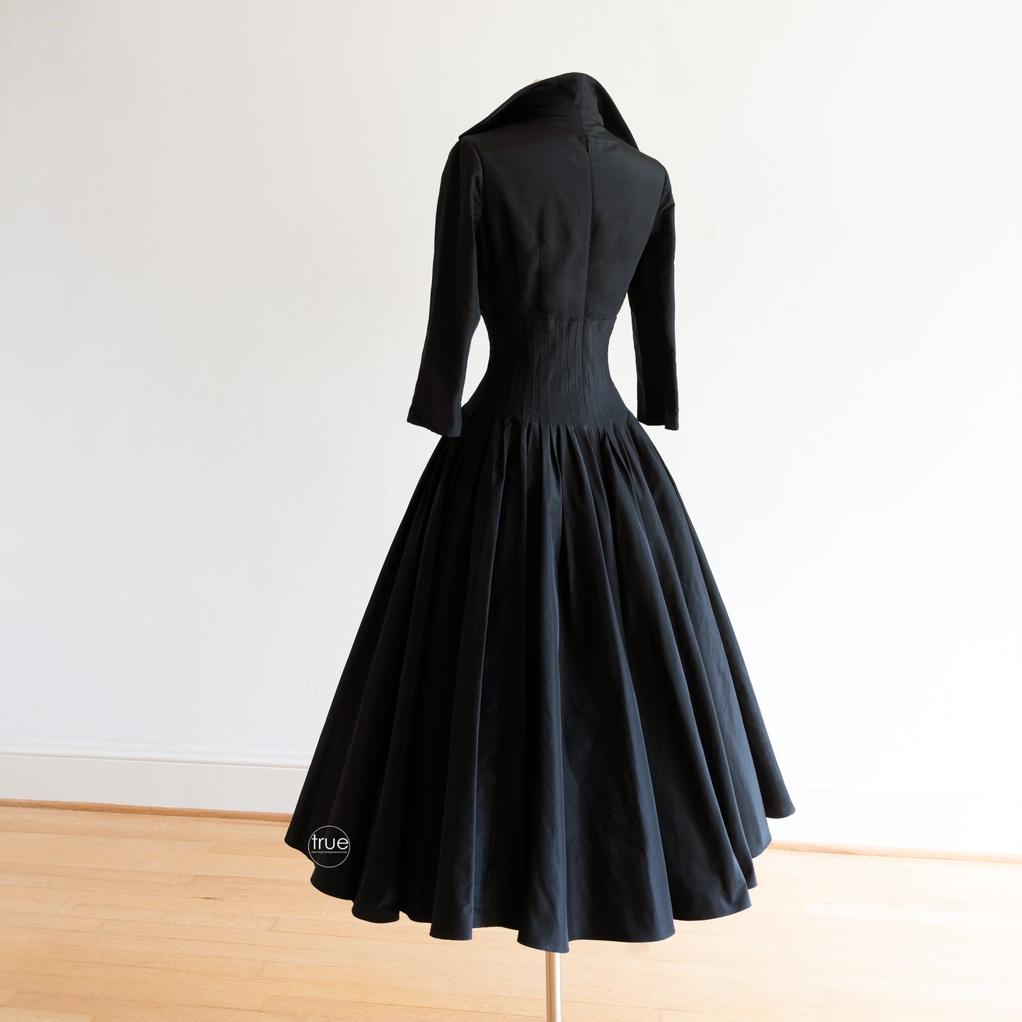 1950's style dress ...luxury designer RICKIE FREEMAN for Teri Jon black silk peau de soie dress