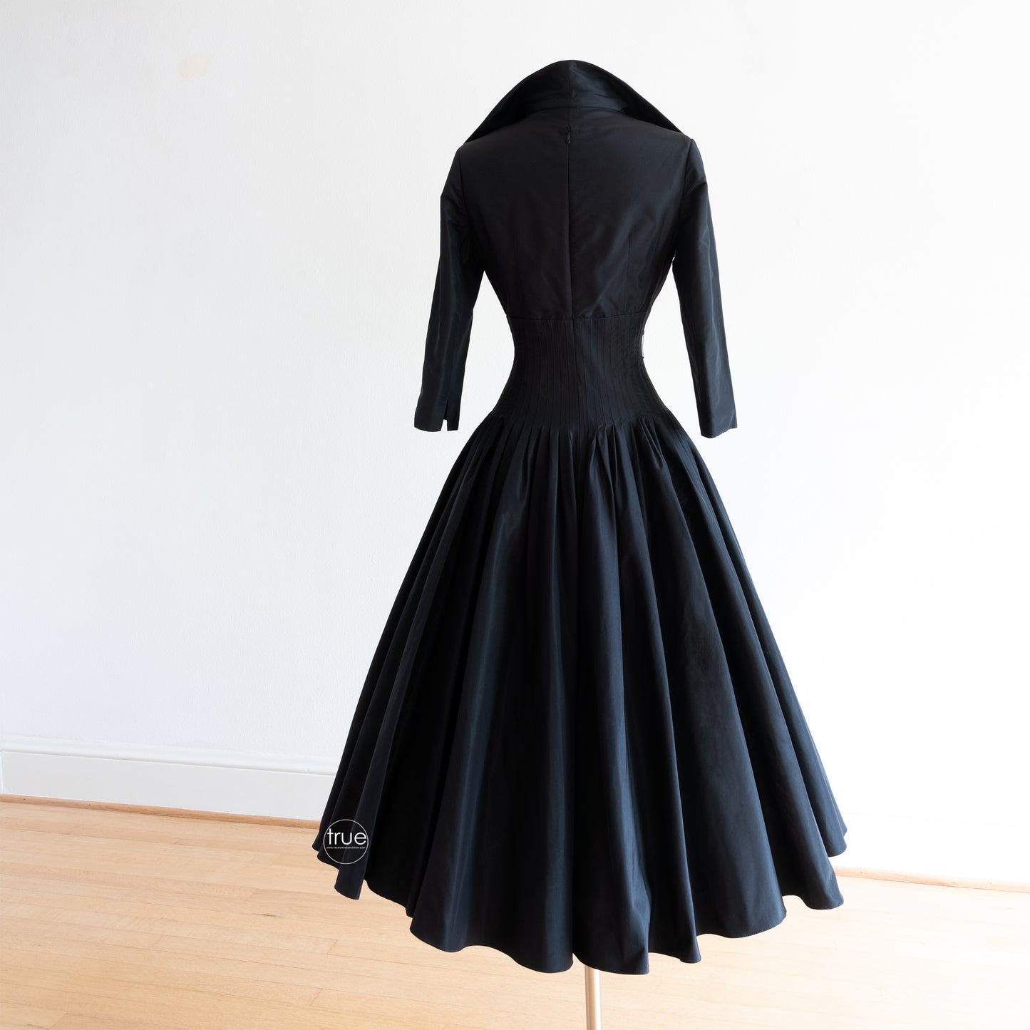 1950's style dress ...luxury designer RICKIE FREEMAN for Teri Jon black silk peau de soie dress