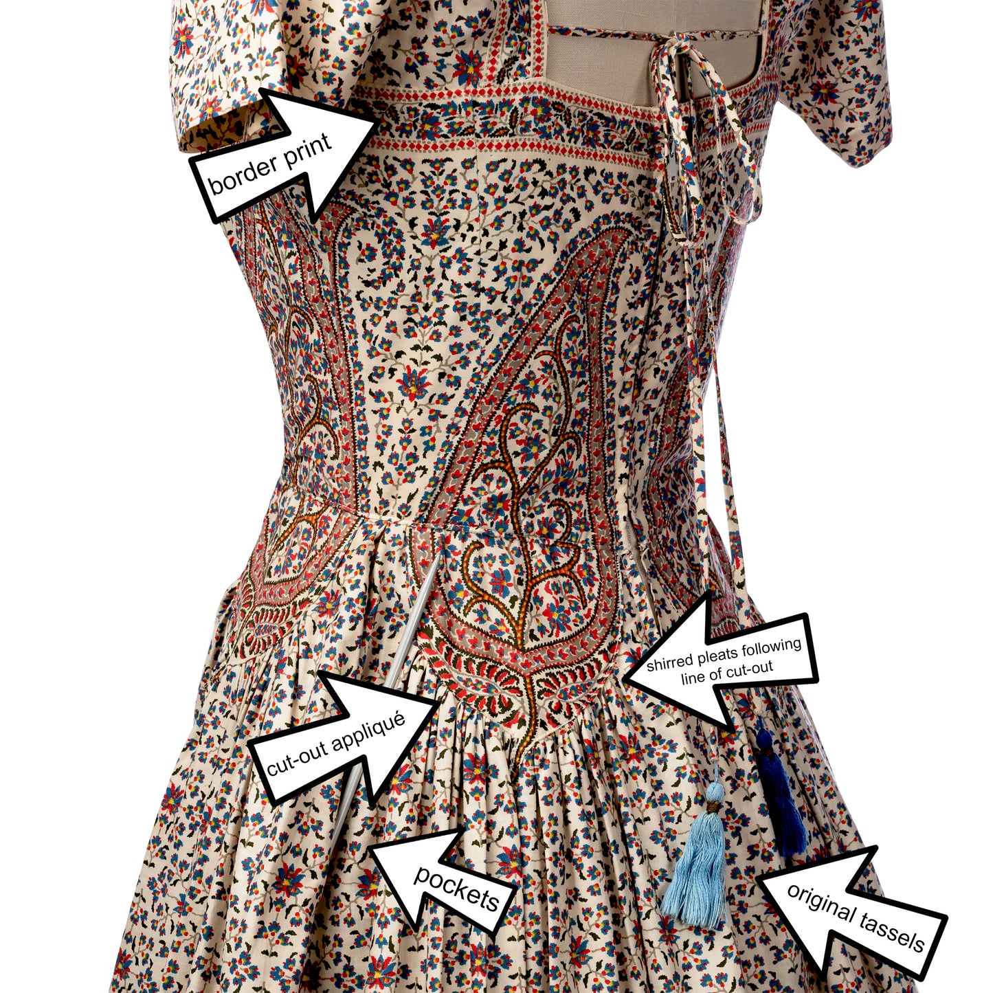 vintage 1950's dress ...rare Tina Leser Original cotton ethnic paisley cutout full skirt dress