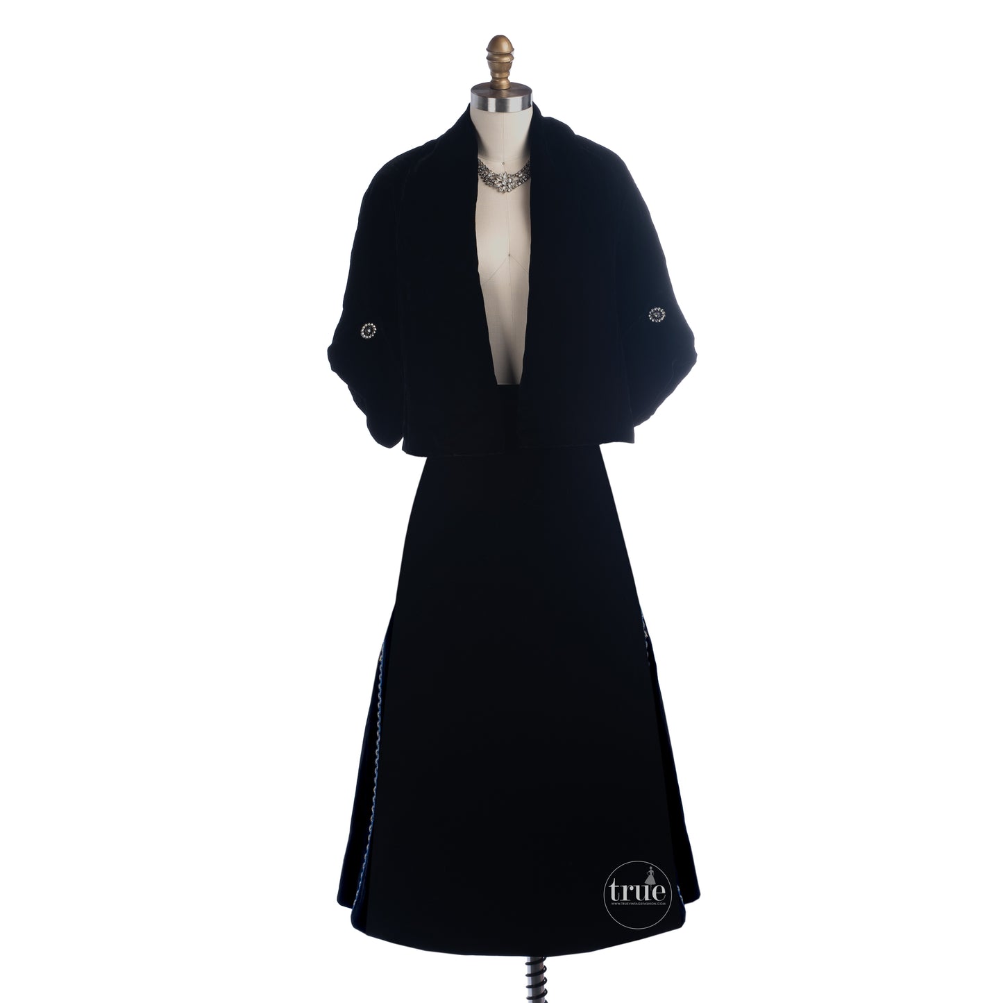 1940's Tina Leser embroidered velvet paneled skirt