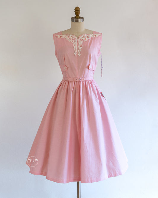 vintage 1950's dress ...deadstock Toby Lane pink checked cotton dress
