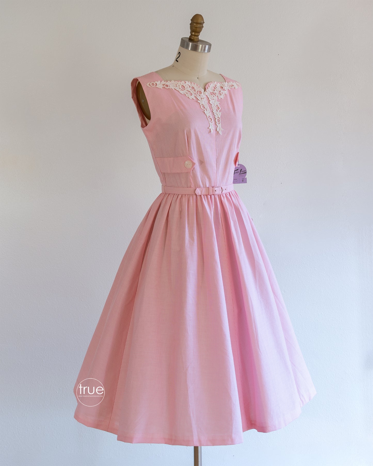 vintage 1950's dress ...deadstock Toby Lane pink checked cotton dress