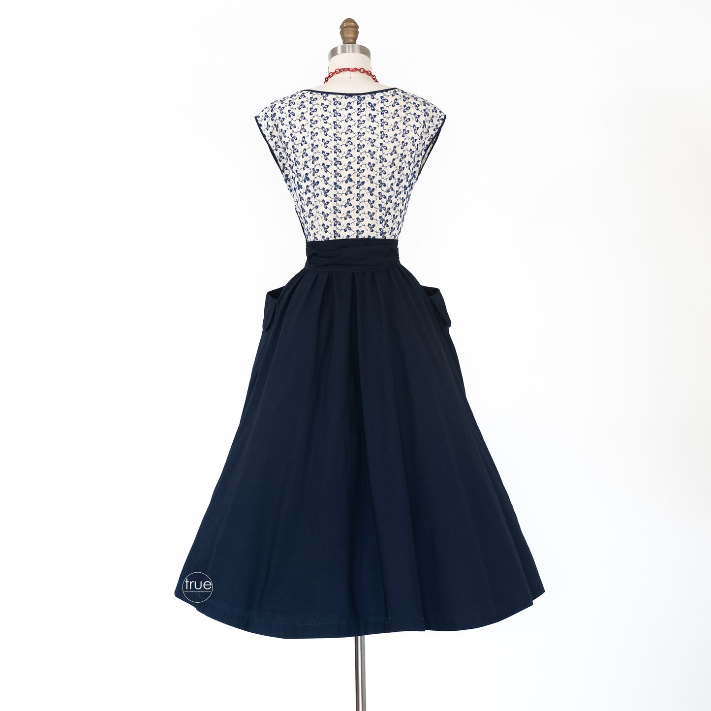 vintage 1940's dress ...navy skirt & blue eyelet VARSITY dress w/ POCKETS!