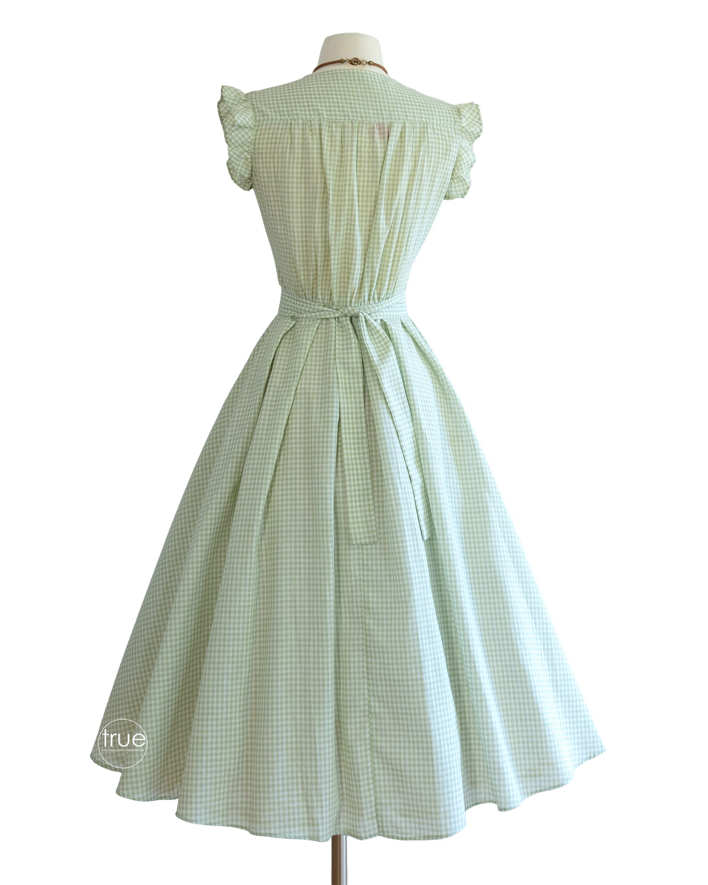 vintage 1970's dress ...sweetest ever 1930's style Vicky Vaughn green gingham dress