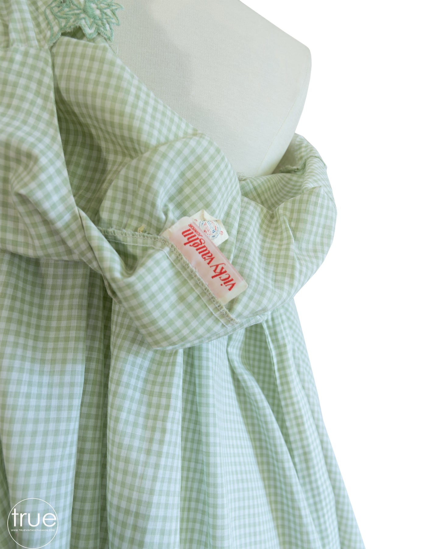 vintage 1970's dress ...sweetest ever 1930's style Vicky Vaughn green gingham dress