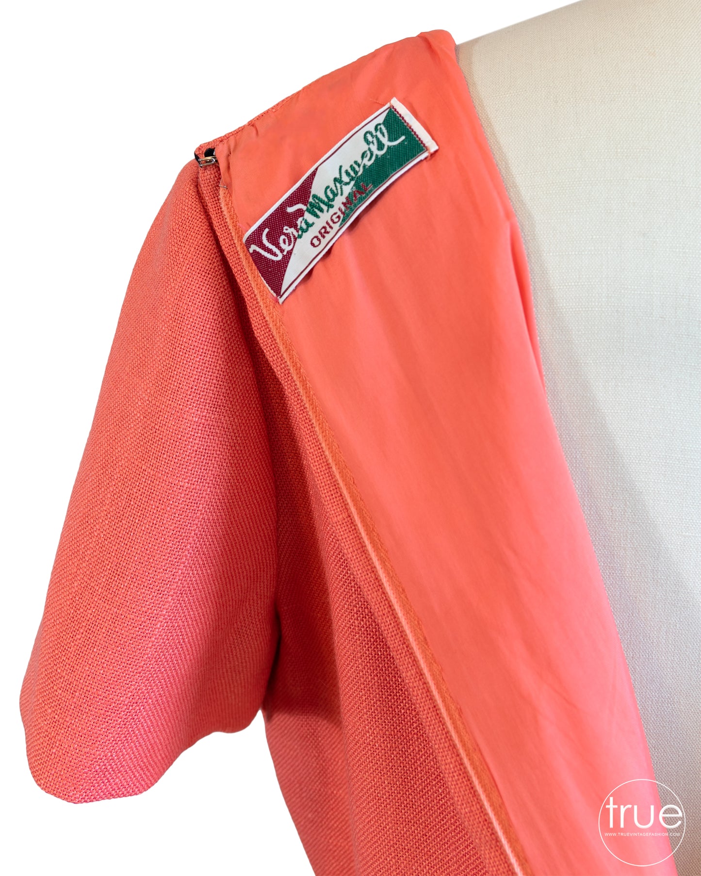 vintage 1960's dress ...Vera Maxwell Original coral dress with crewel embroidery