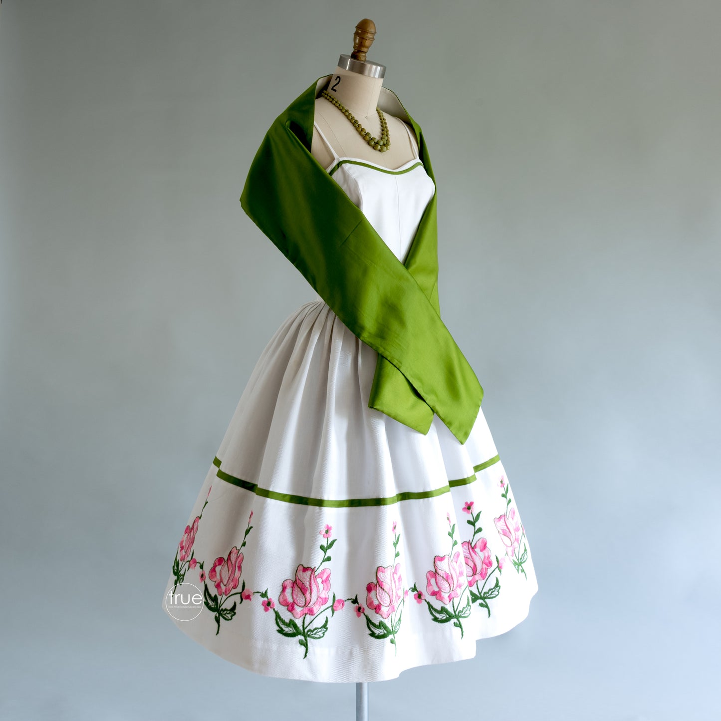 vintage 1950's dress ...gorgeous VICKY VAUGHN white cotton pique embroidered floral with wrap