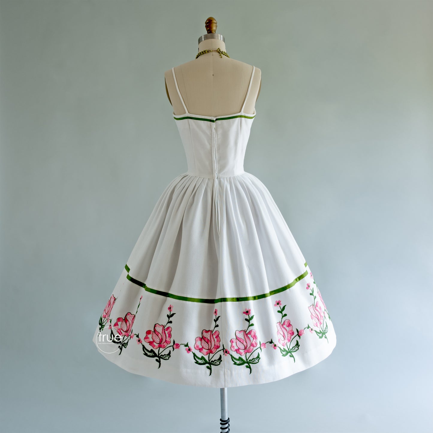 vintage 1950's dress ...gorgeous VICKY VAUGHN white cotton pique embroidered floral with wrap