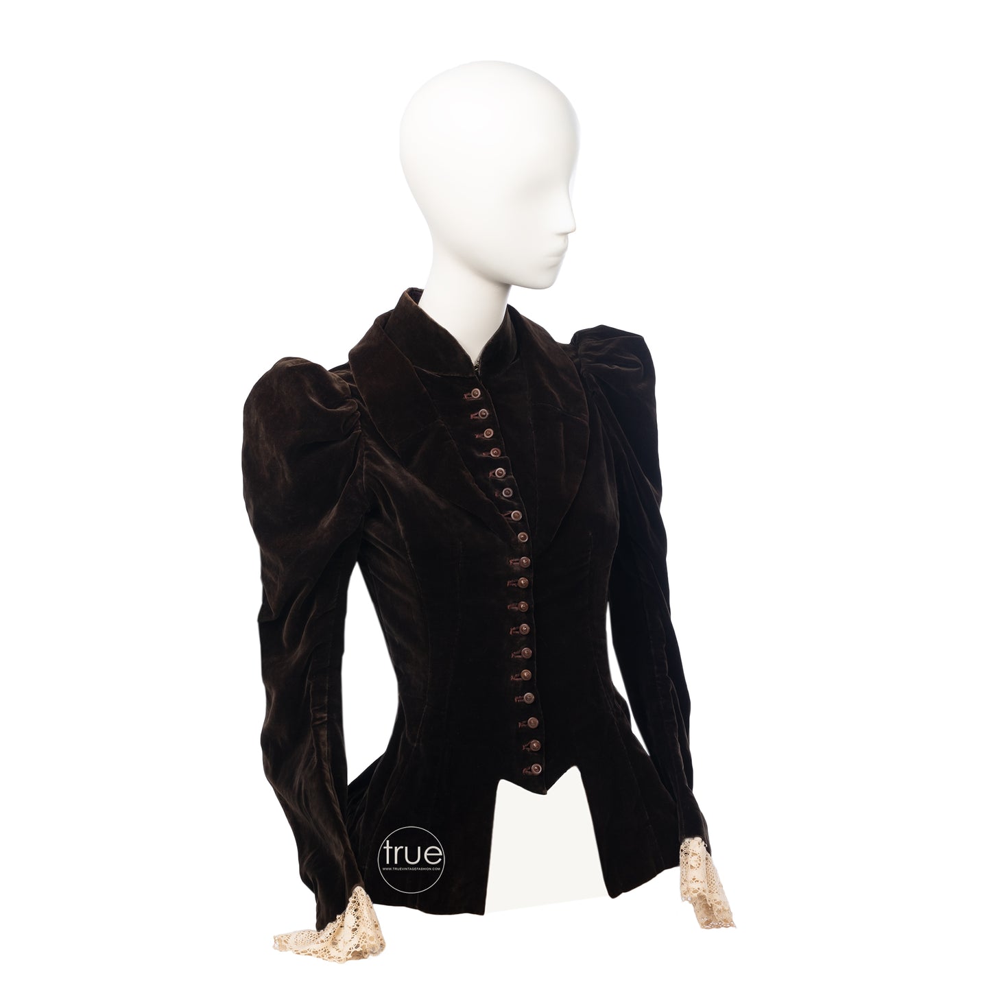 vintage 1890 - 1910 Victorian Edwardian jacket ..rich chocolate velvet with corset waist spiked buttons huge puffed sleeves and peplum