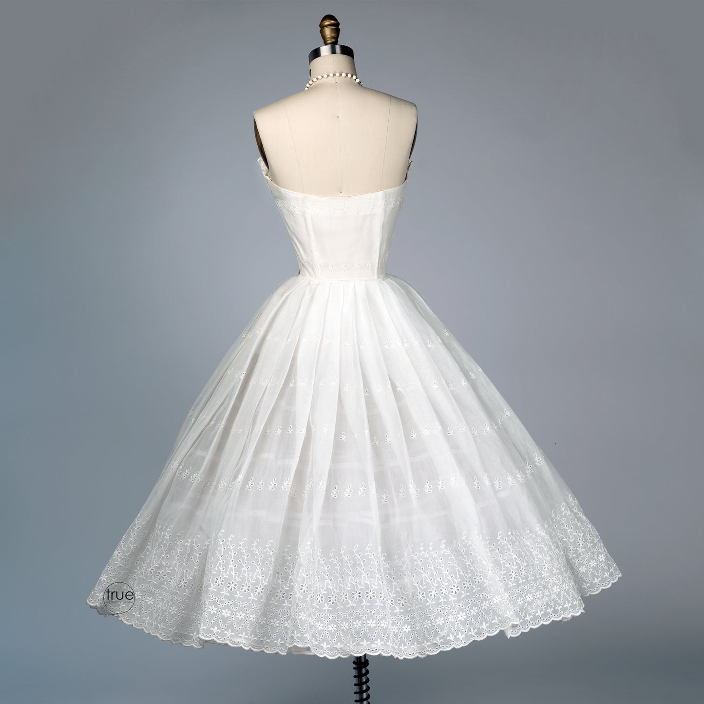 vintage 1950's dress ...timeless white eyelet organza petal bust dress w/ full circle skirt