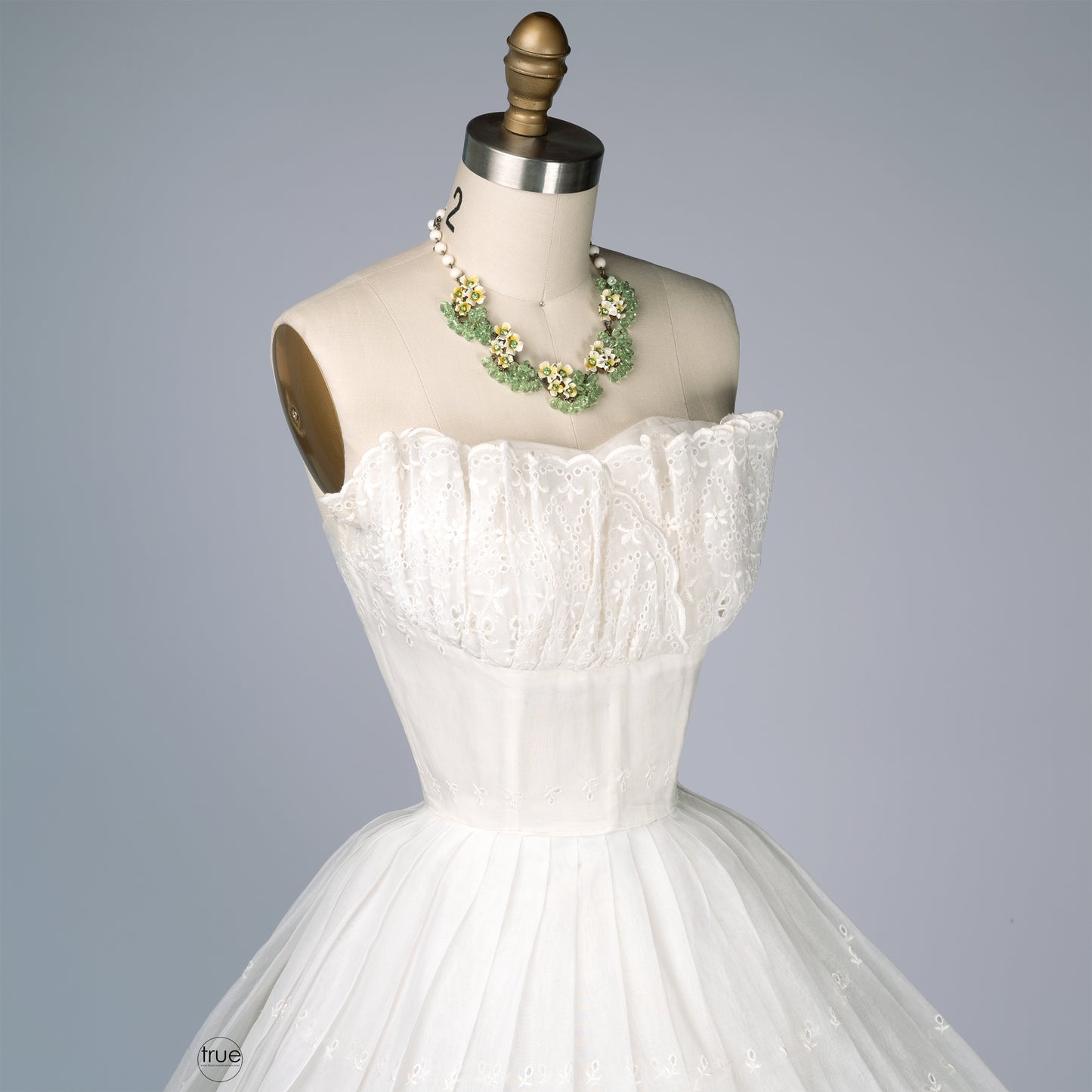 vintage 1950's dress ...timeless white eyelet organza petal bust dress w/ full circle skirt