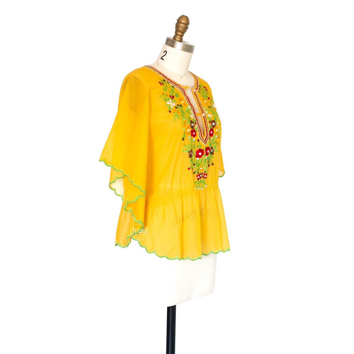 vintage 1970's top ...gorgeous golden yellow embroidered gauzy poncho top