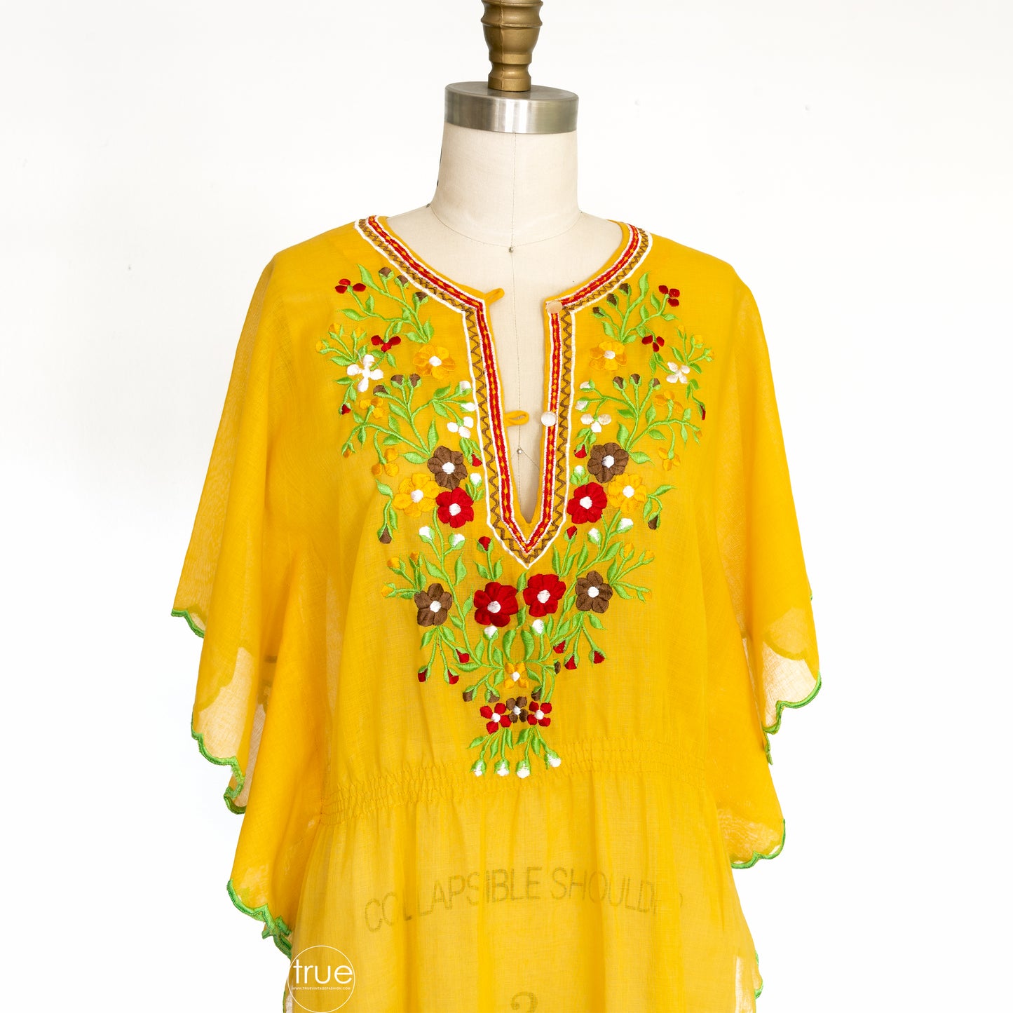 vintage 1970's top ...gorgeous golden yellow embroidered gauzy poncho top