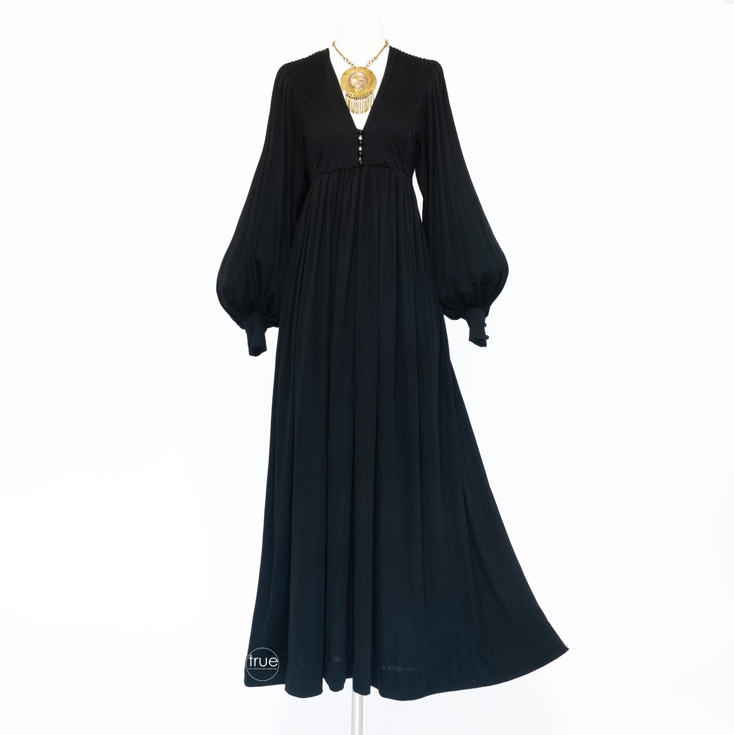 vintage 1960's dress ...ossie inspired YOUTH GUILD slinky black balloon sleeve maxi dress