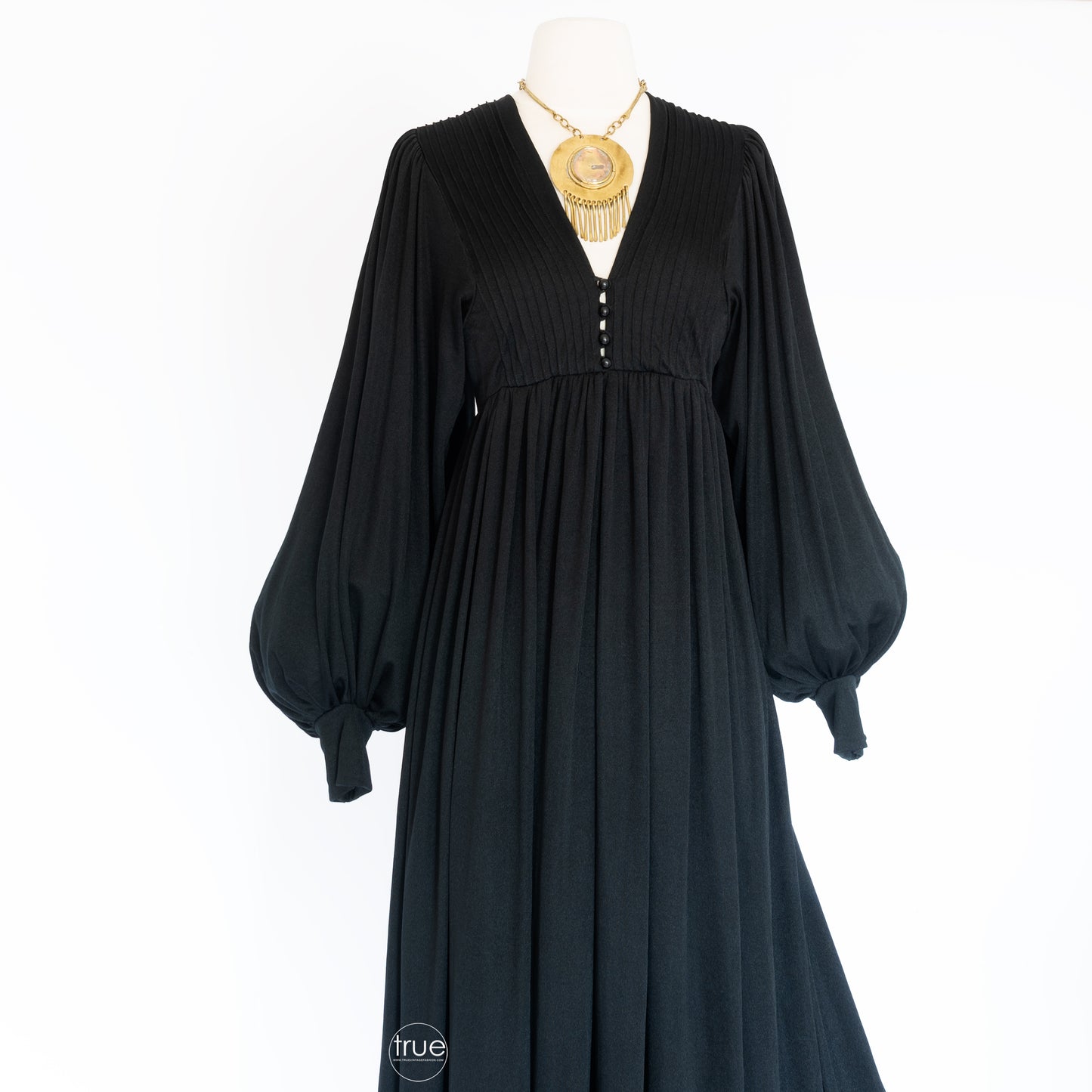 vintage 1960's dress ...ossie inspired YOUTH GUILD slinky black balloon sleeve maxi dress